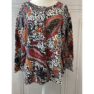 Notations Womens Sweater‎ Size Extra Large Black Cardigan Paisley Casual Soft